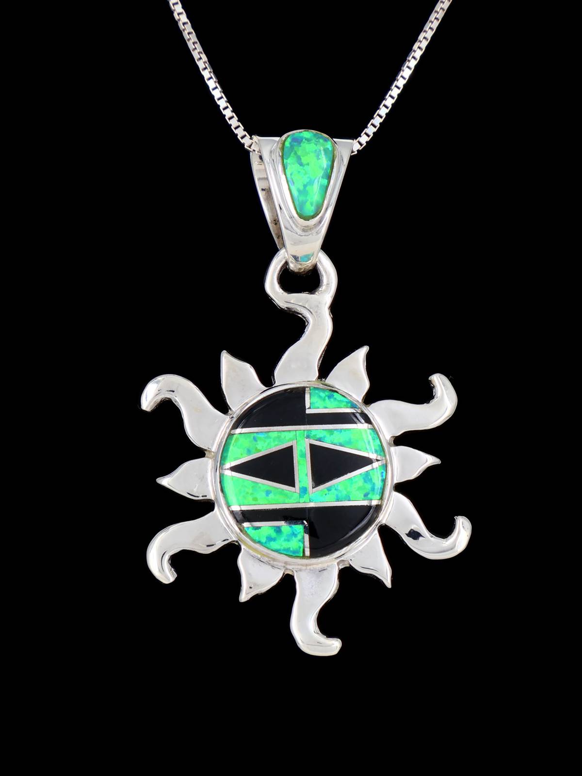 Native American Black Jade and Opalite Inlay Sun Pendant
