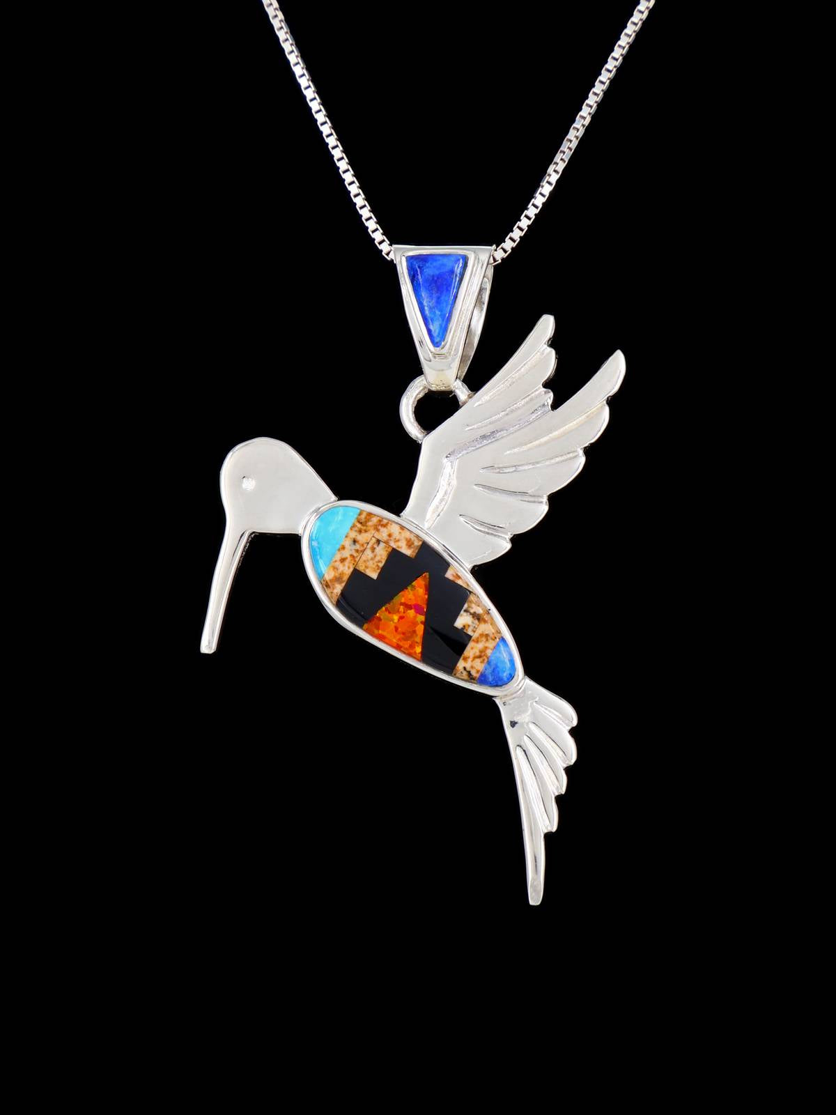 Native American Multi Stone Inlay Hummingbird Pendant