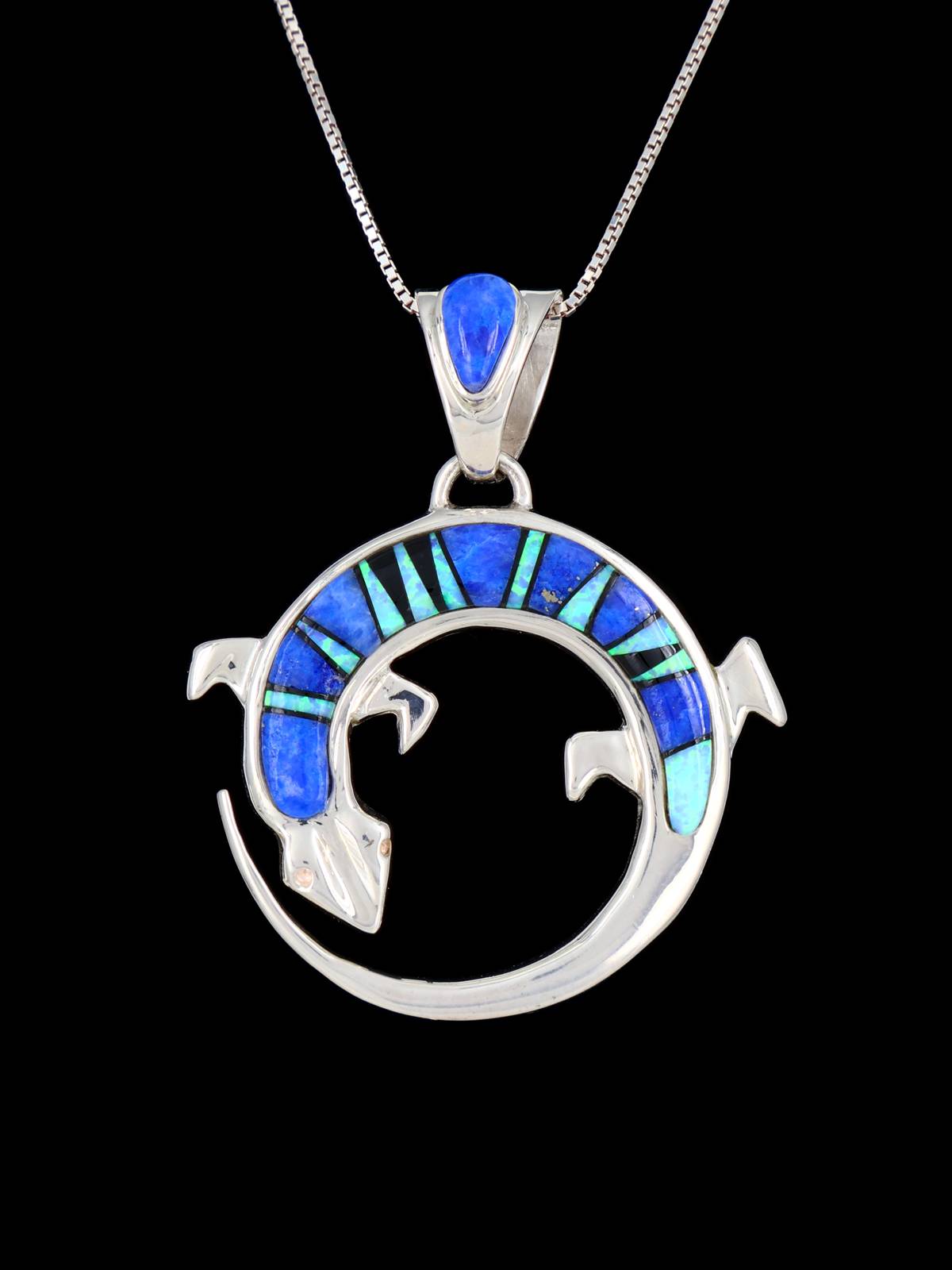 Native American Lapis Lizard Inlay Pendant