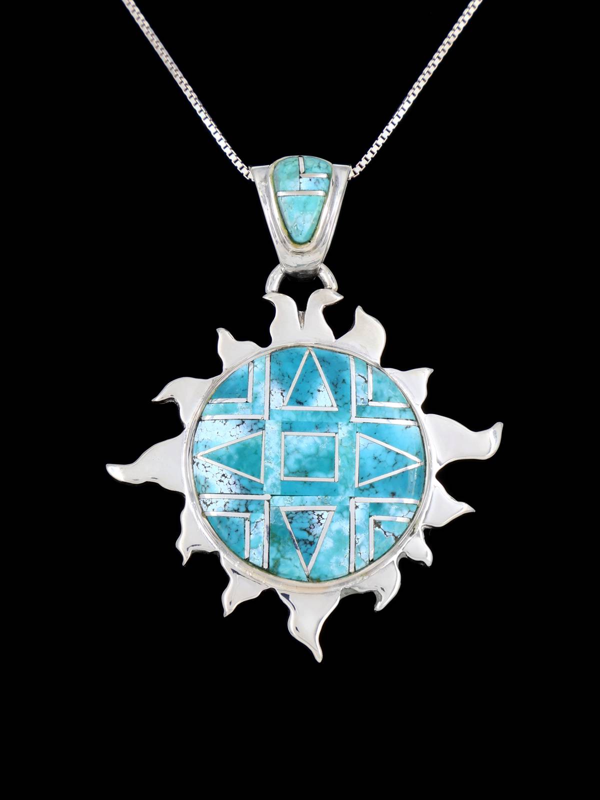 Native American Turquoise Inlay Sun Pendant