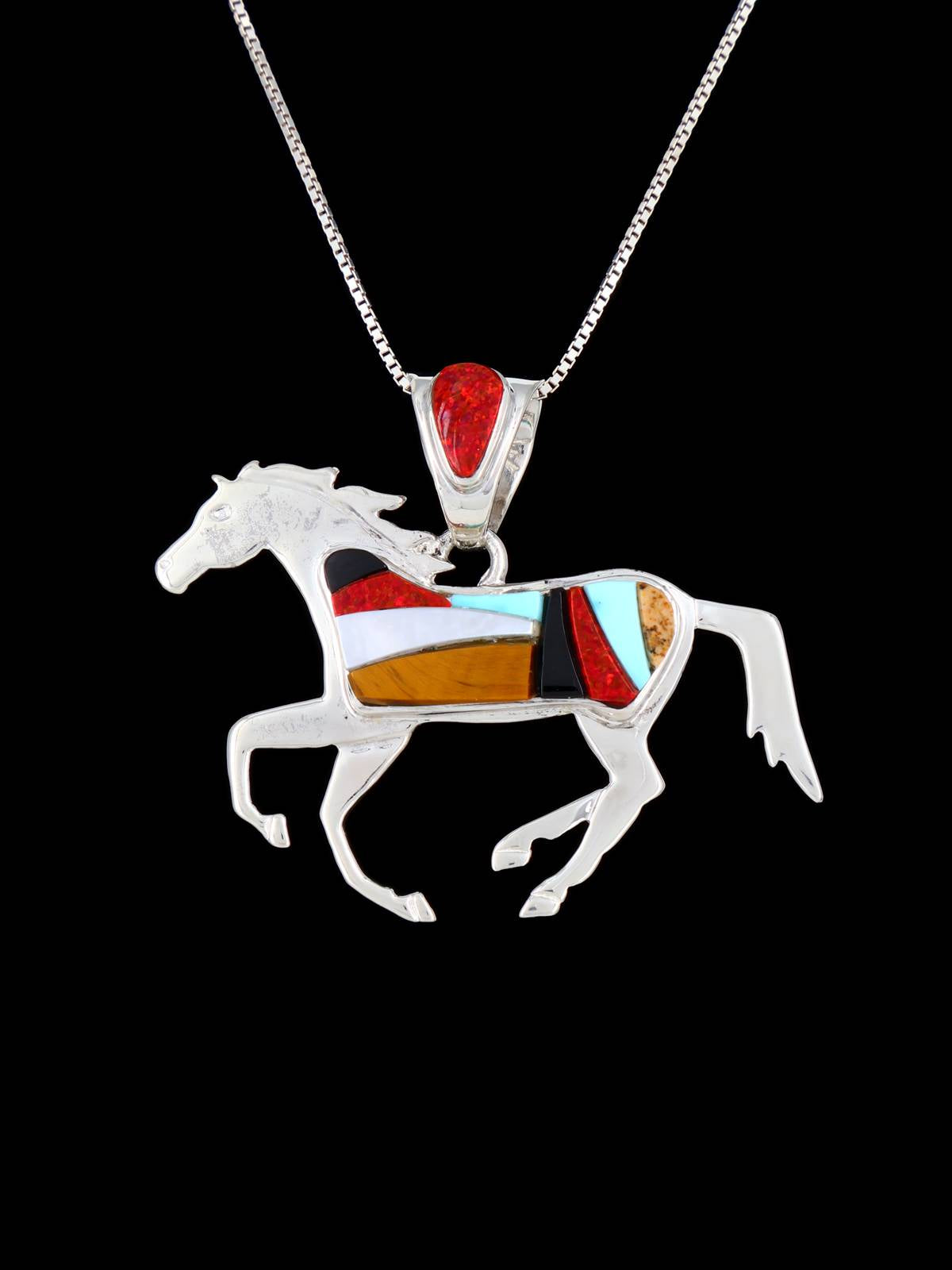 Navajo Sterling Silver Multistone Inlay Horse Pendant