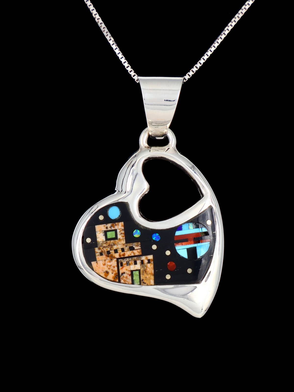 Native American Sterling Silver Inlay Night Sky Heart Pendant