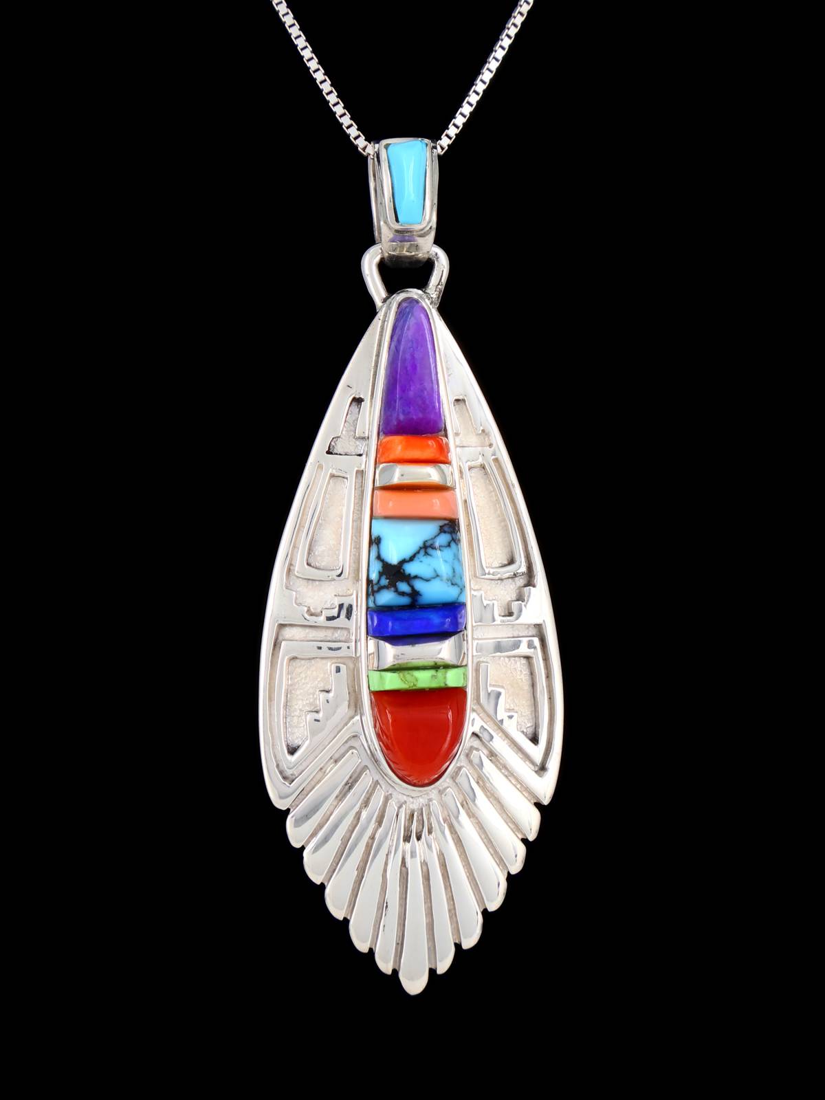 Navajo Turquoise and Coral Cobblestone Inlay Pendant