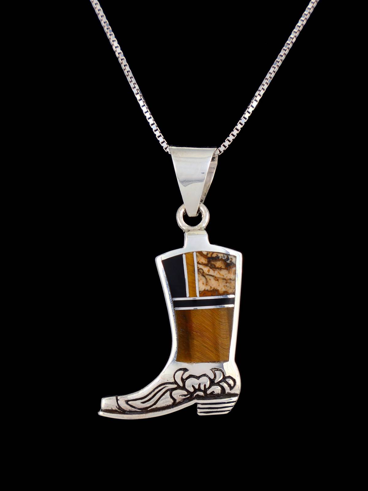 Native American Tiger Eye Inlay Boot Pendant