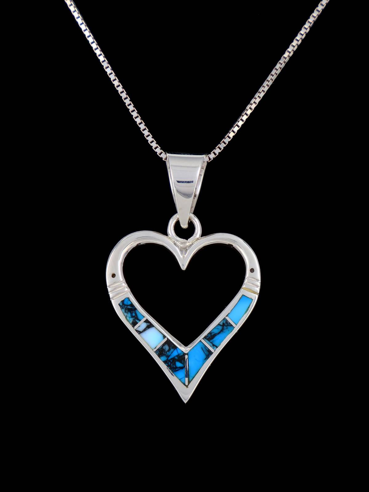 Native American Sterling Silver Blue Ice Inlay Heart Pendant
