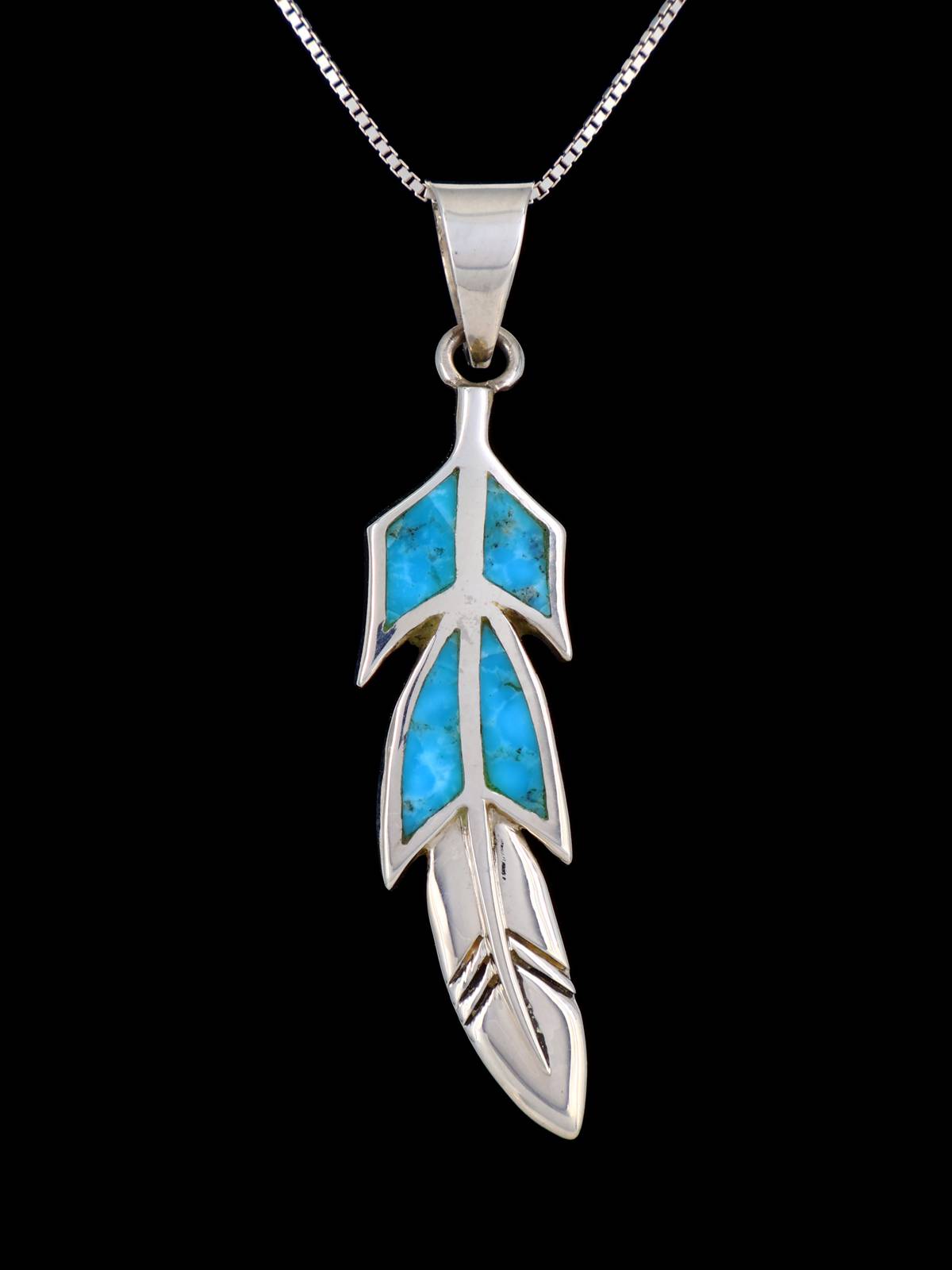 Native American Turquoise Inlay Feather Pendant