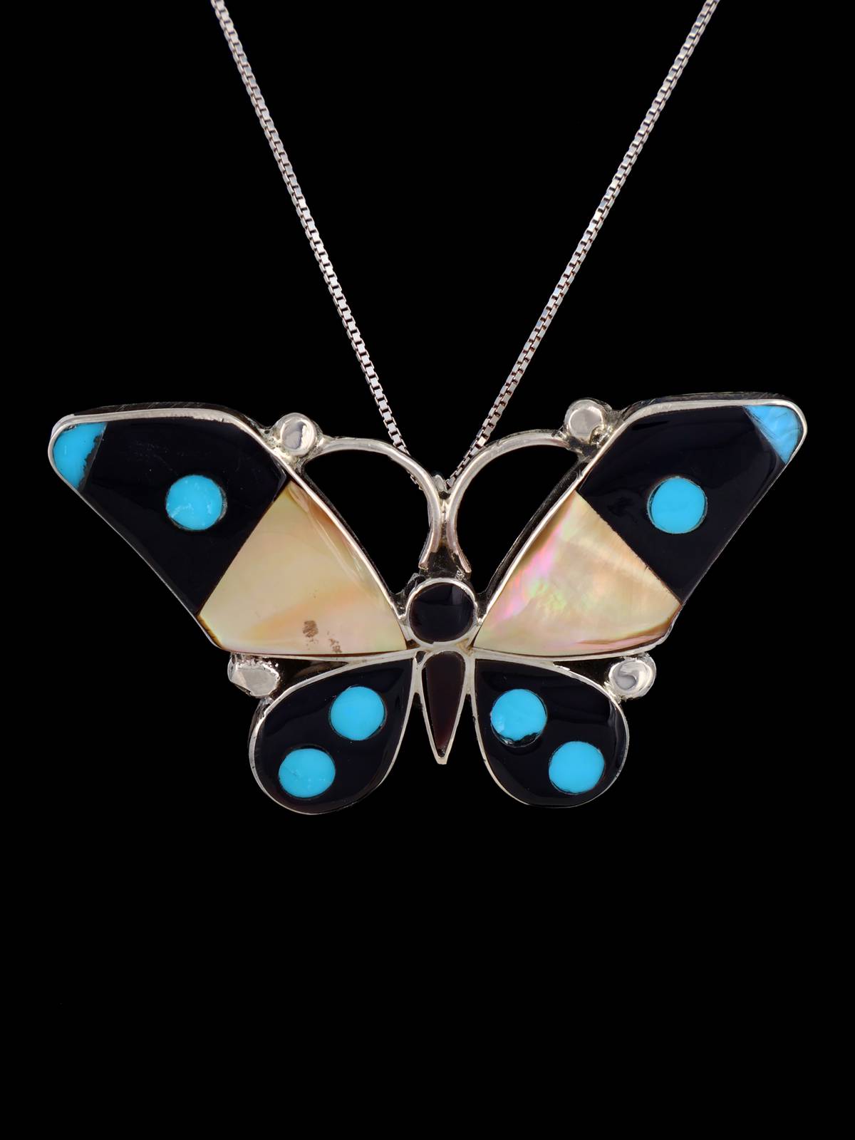 Native American Zuni Inlay Penn Shell Butterfly Pin/Pendant
