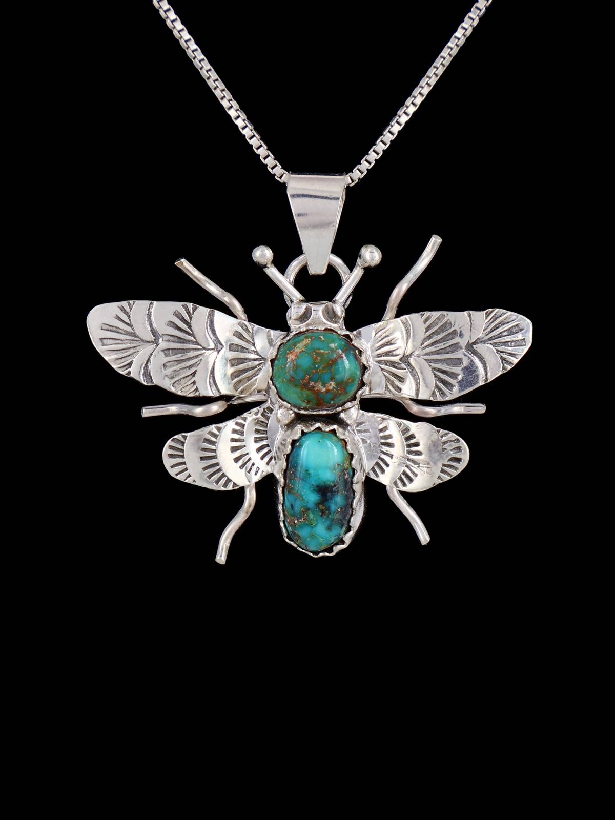 Navajo Sterling Silver Turquoise Flying Insect Pendant