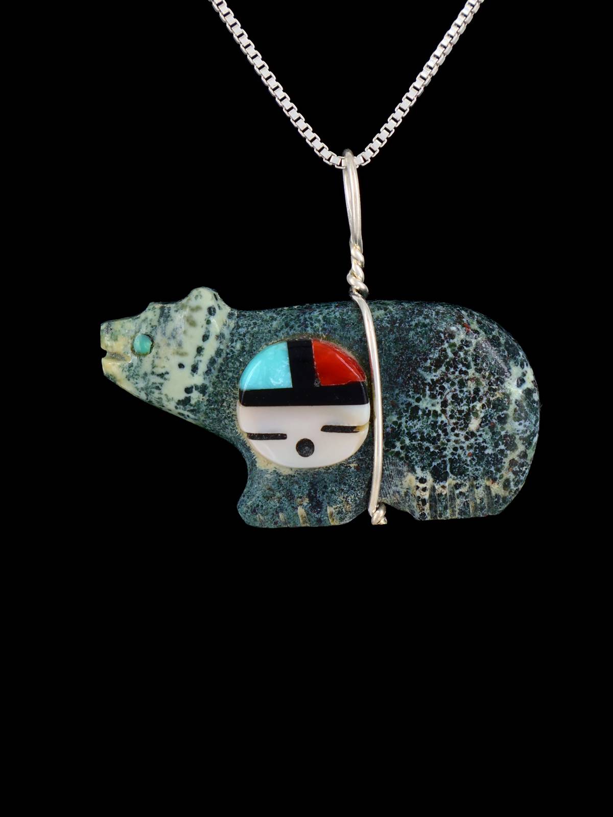 Serpentine Zuni Bear Fetish Pendant