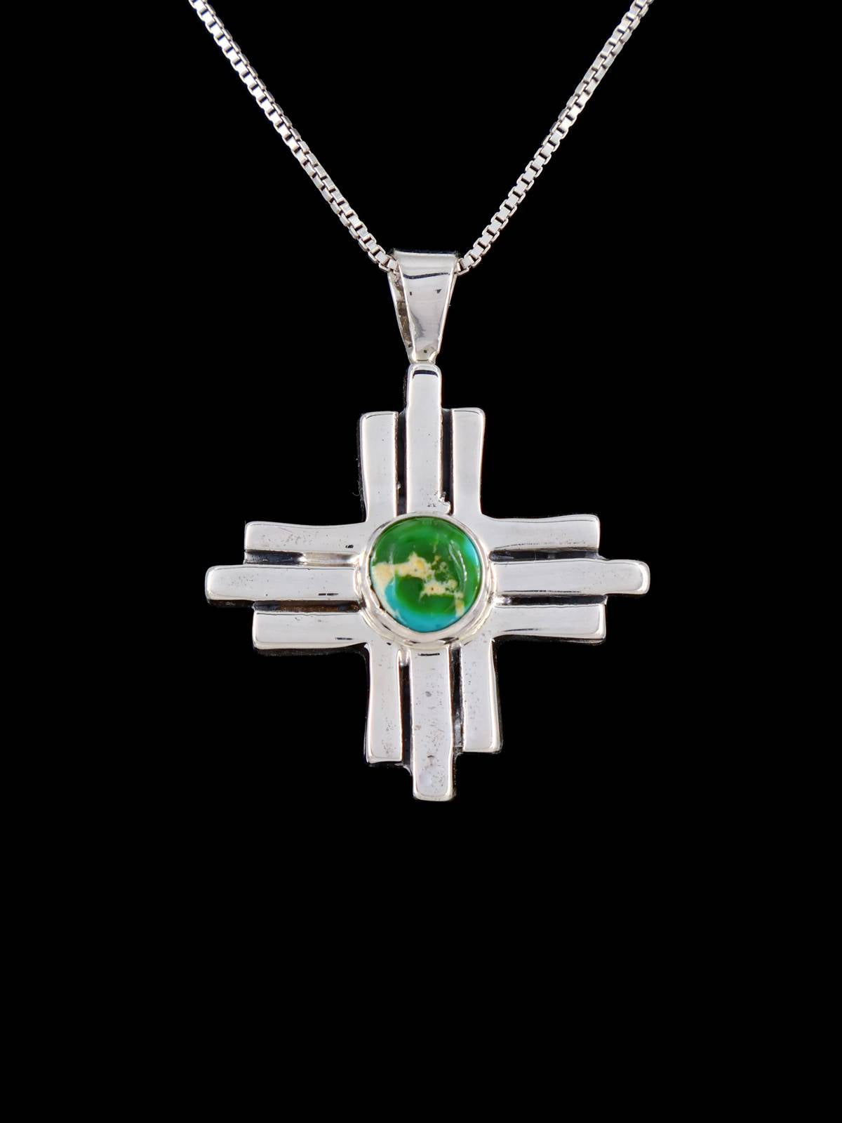 Bijoux amérindiens Pendentif Zia turquoise en argent sterling