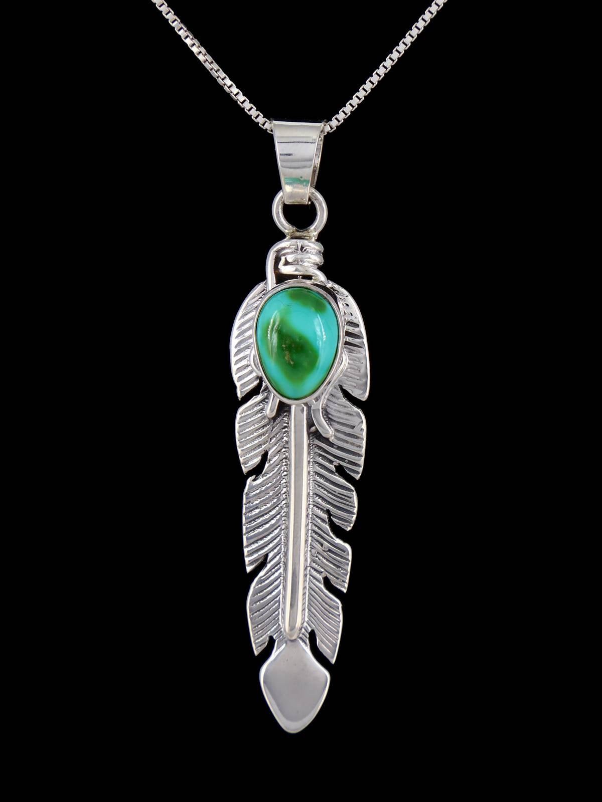 Pendentif plume turquoise en argent sterling Navajo Sonora Gold