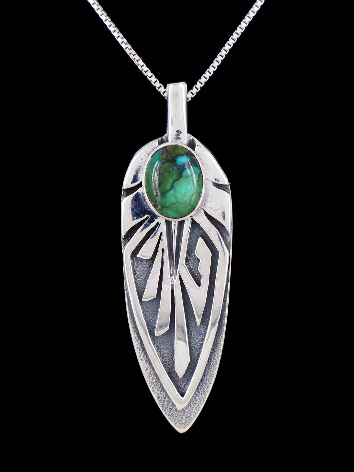 Navajo Sterling Silver Turquoise Feather Pendant