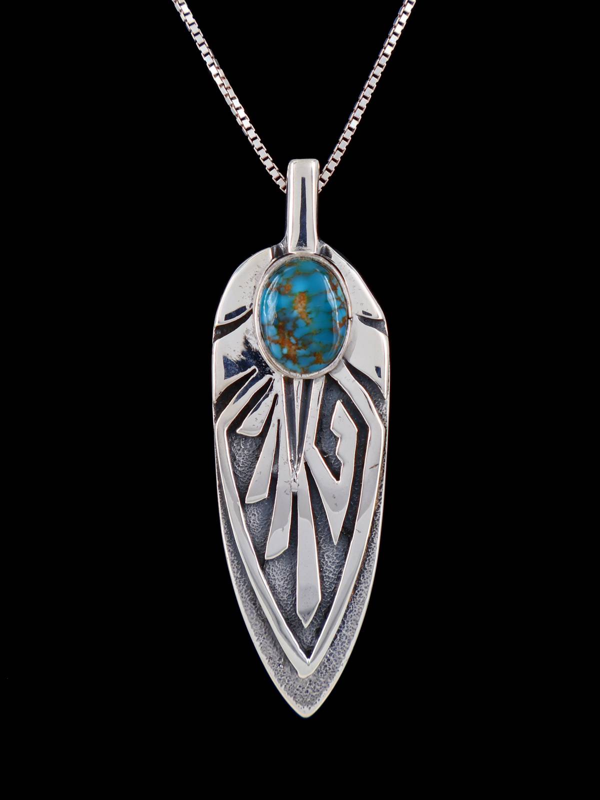 Navajo Sterling Silver Turquoise Feather Pendant