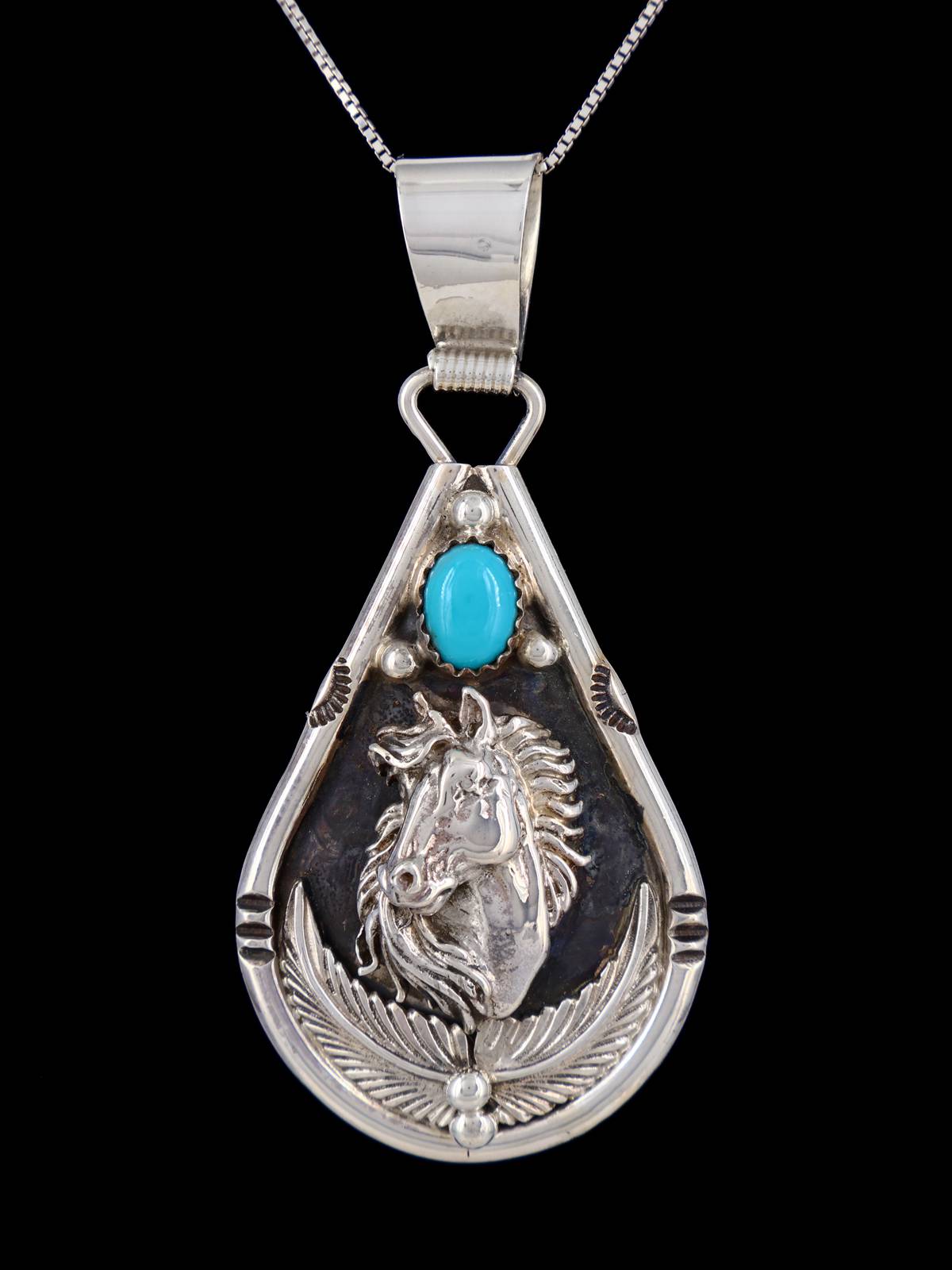 Navajo Sterling Silver 3D Turquoise Horse Pendant