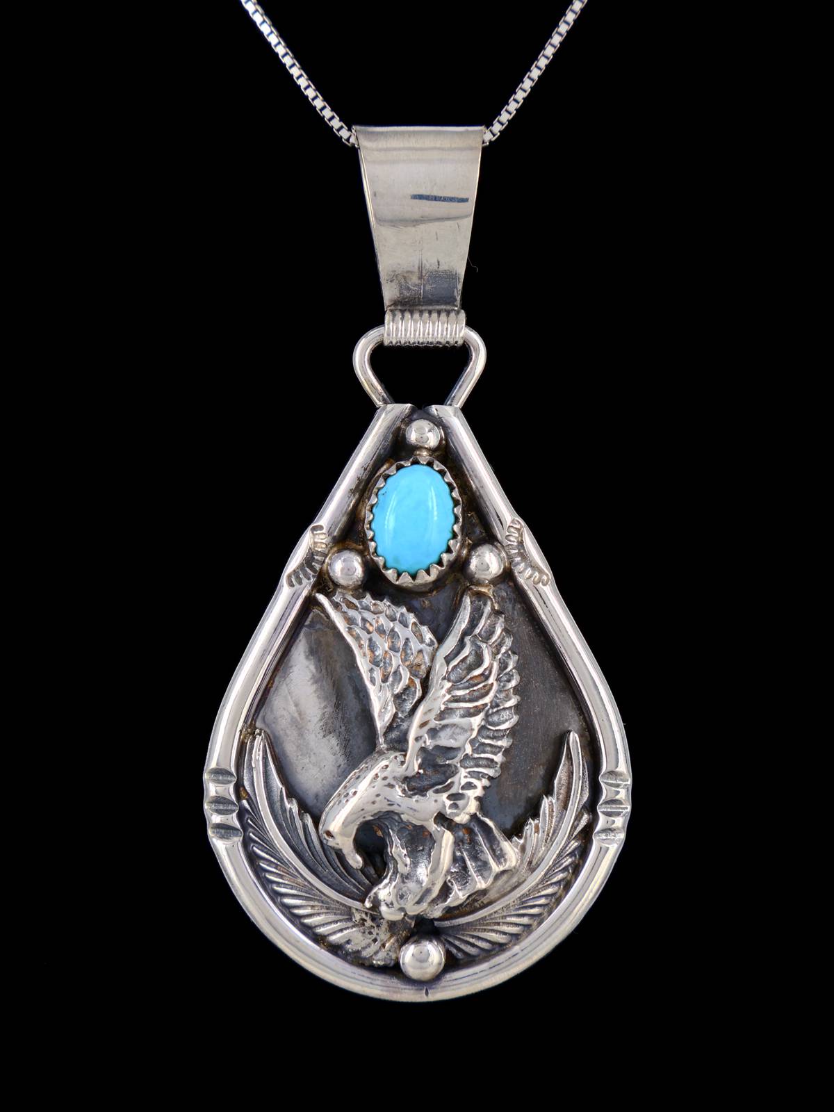 Navajo Sterling Silver 3D Turquoise Eagle Pendant