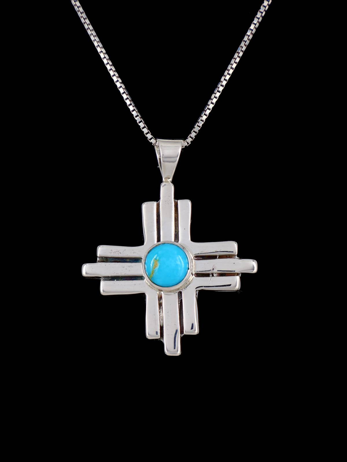 Native American Jewelry Sterling Silver Turquoise Zia Pendant