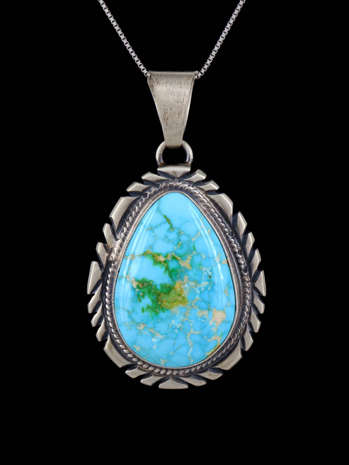 Native American Sonoran Gold Turquoise Sterling Silver Pendant
