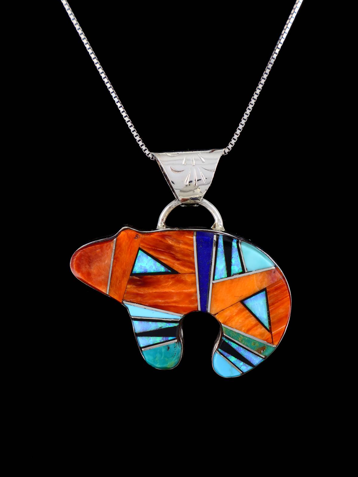 Native American Multistone Inlay Medicine Bear Pendant