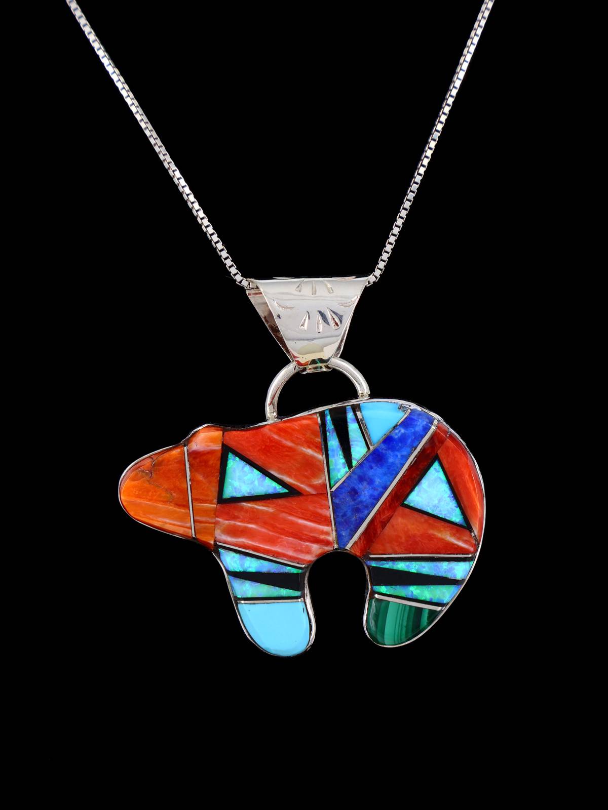 Native American Multistone Inlay Medicine Bear Pendant