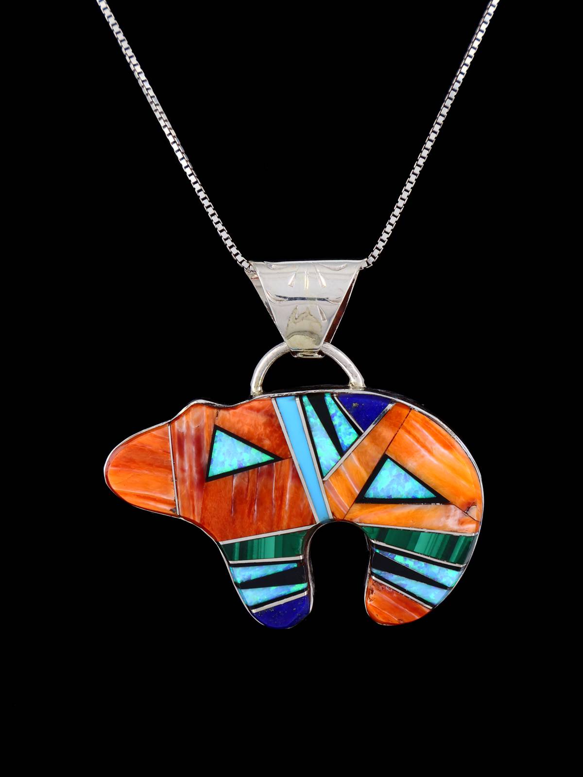 Native American Multistone Inlay Medicine Bear Pendant