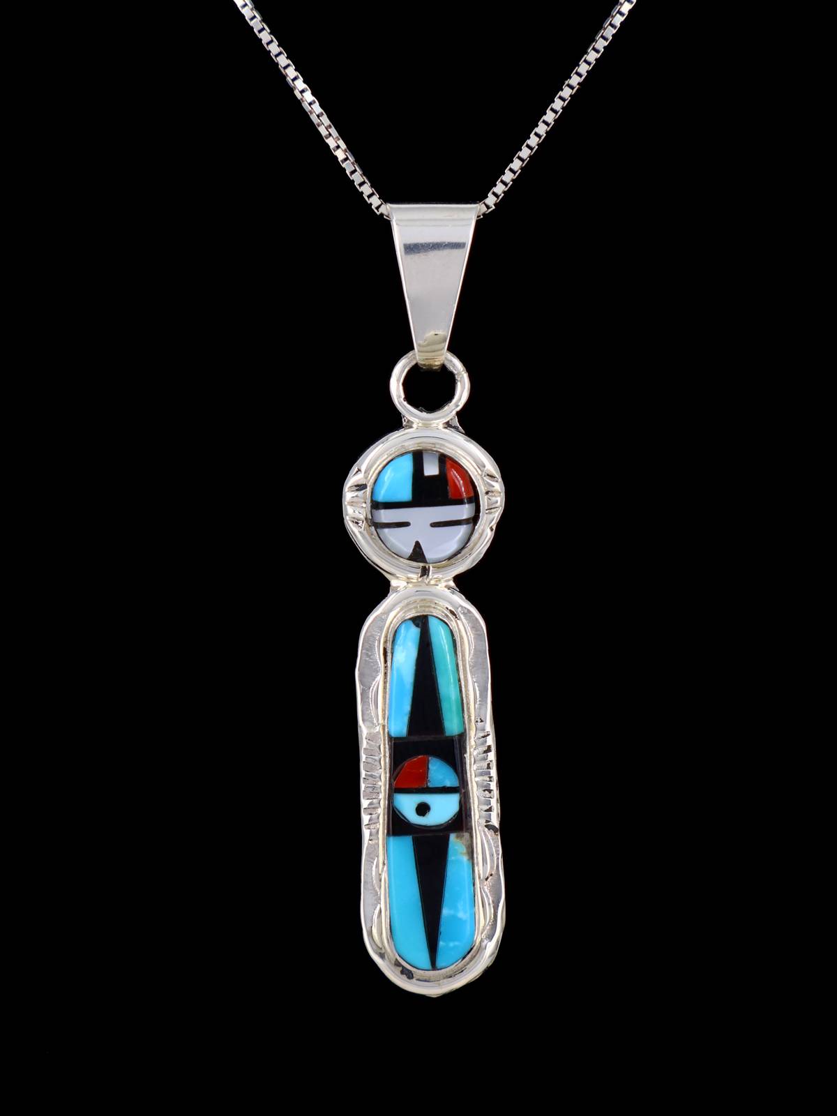 Native American Jewelry Sterling Silver Zuni Inlay Sunface Pendant
