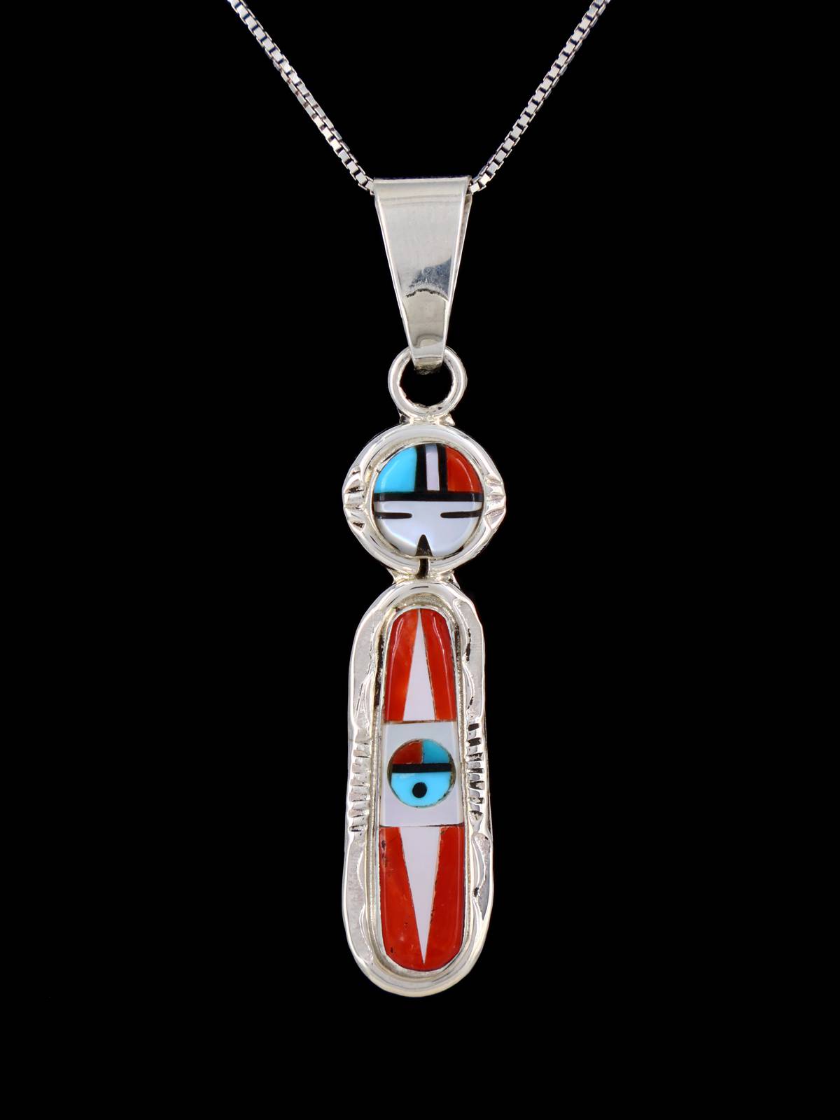 Native American Jewelry Sterling Silver Zuni Inlay Sunface Pendant