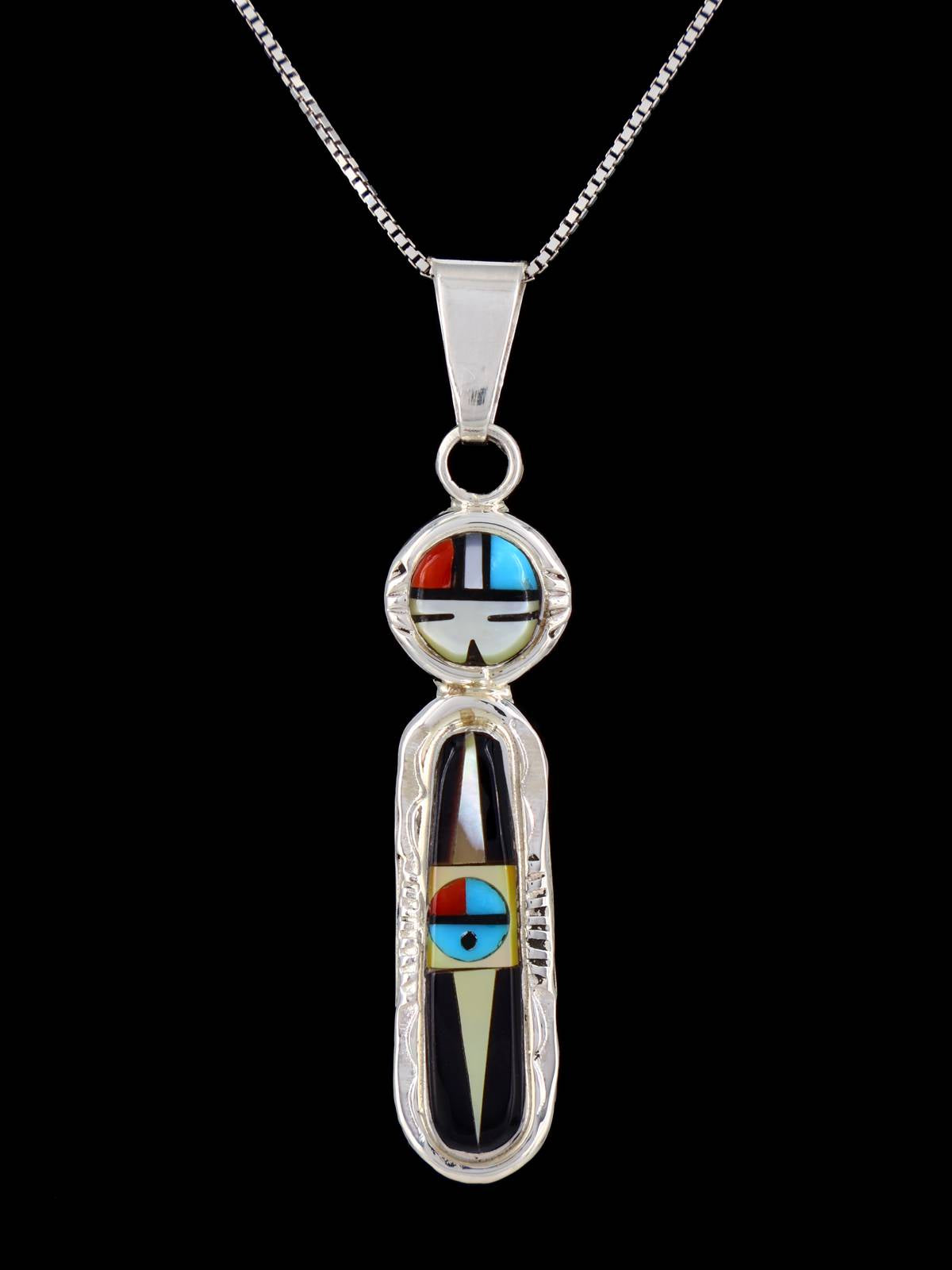 Native American Jewelry Sterling Silver Zuni Inlay Sunface Pendant
