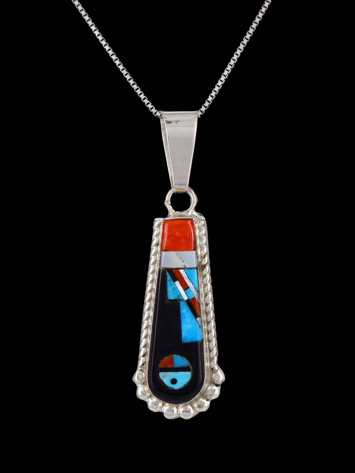 Native American Jewelry Sterling Silver Zuni Inlay Sunface Pendant