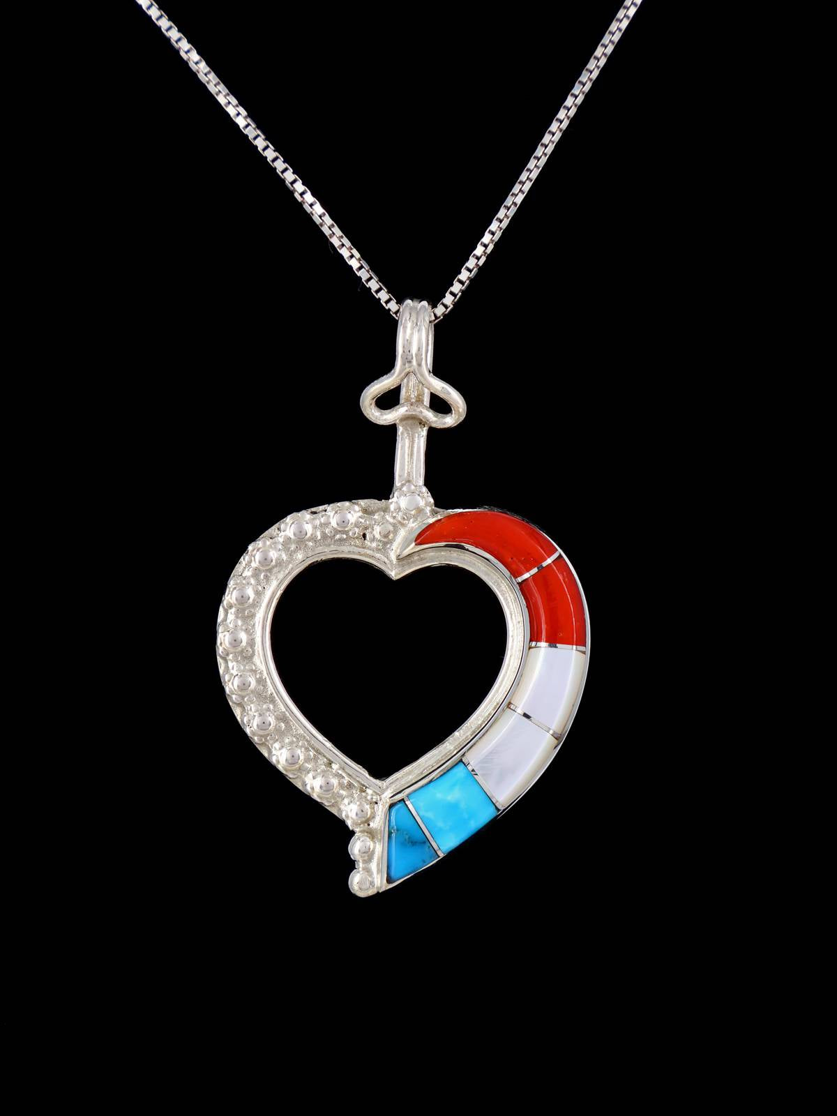 Native American Jewelry Zuni Inlay Heart Pendant - PuebloDirect.com