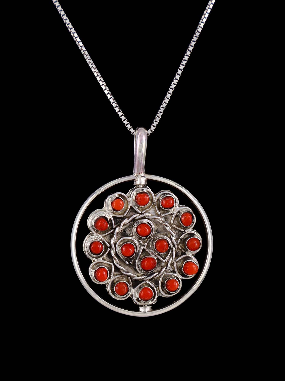 Zuni Reversible Turquoise and Coral Spinner Pendant