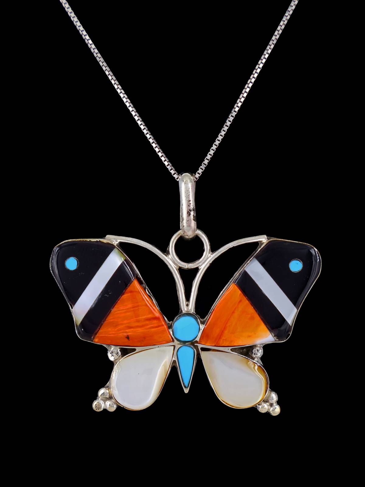 Native American Zuni Inlay Multistone Butterfly Pendant - PuebloDirect.com