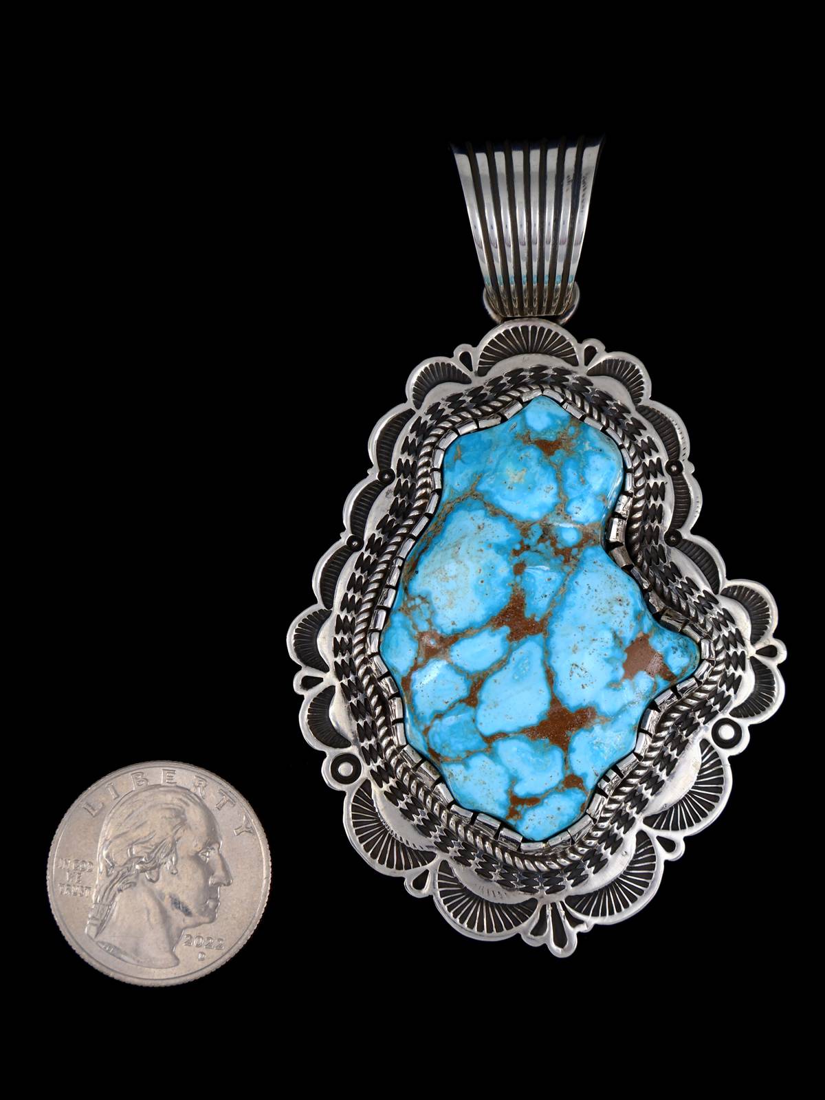 Native American Large Kingman Turquoise Sterling Silver Pendant