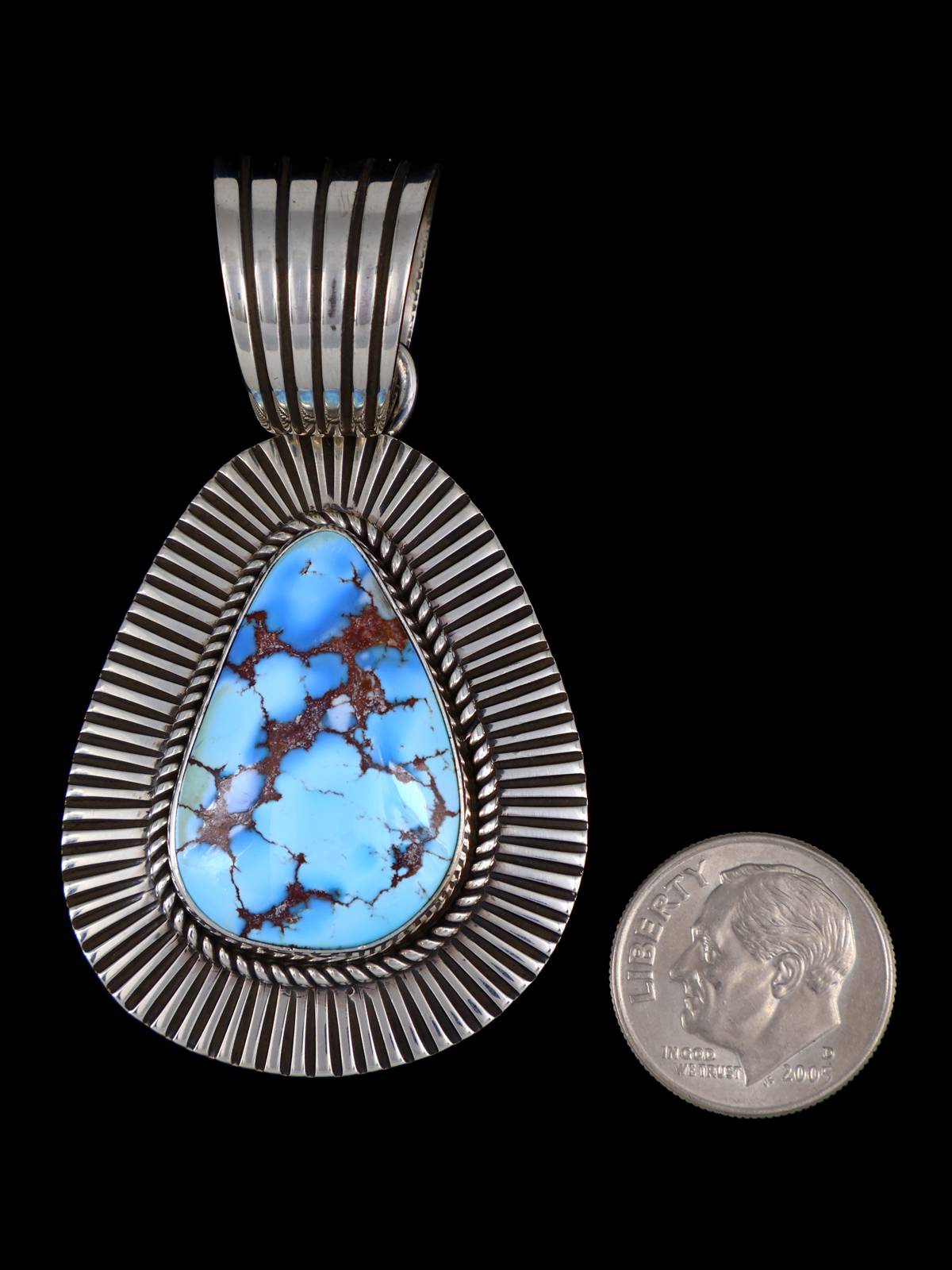 Native American Cold Chisel Golden Hill Turquoise Sterling Silver Pendant