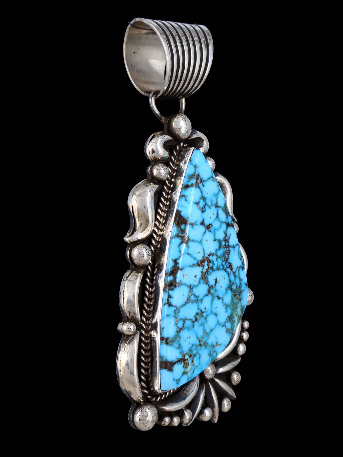 Large Native American Kingman Turquoise Sterling Silver Pendant - PuebloDirect.com