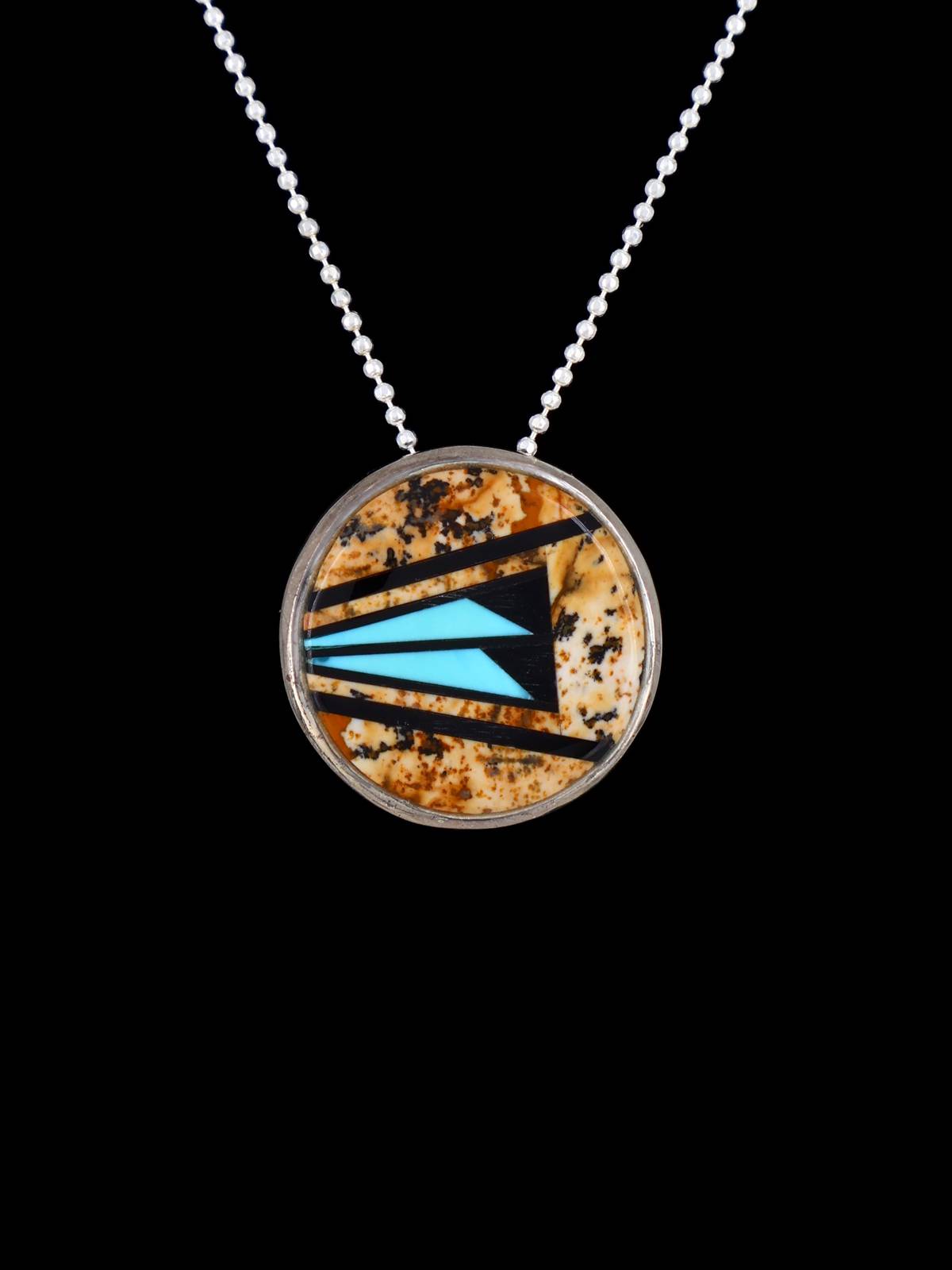 Navajo Sterling Silver Jasper and Turquoise Inlay Pendant