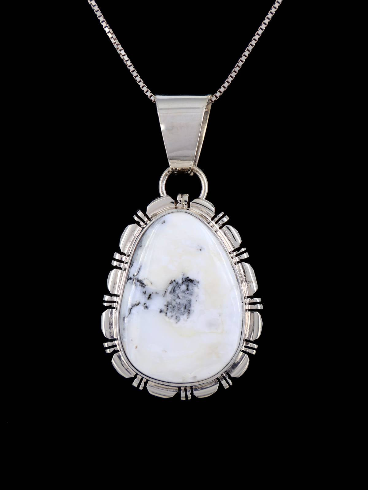 Navajo Jewelry Sterling Silver White Buffalo Pendant - PuebloDirect.com