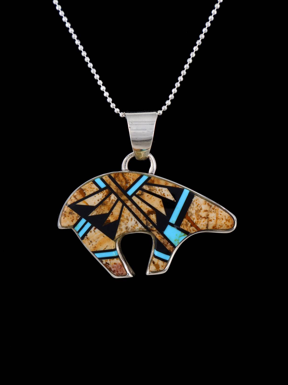 Navajo Reversible Turquoise and Jasper Inlay Bear Pendant