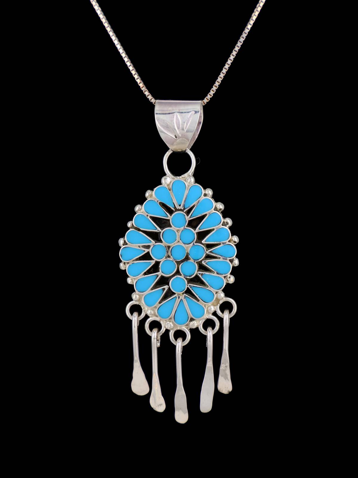 Turquoise Sterling Silver Zuni Inlay Pendant - PuebloDirect.com