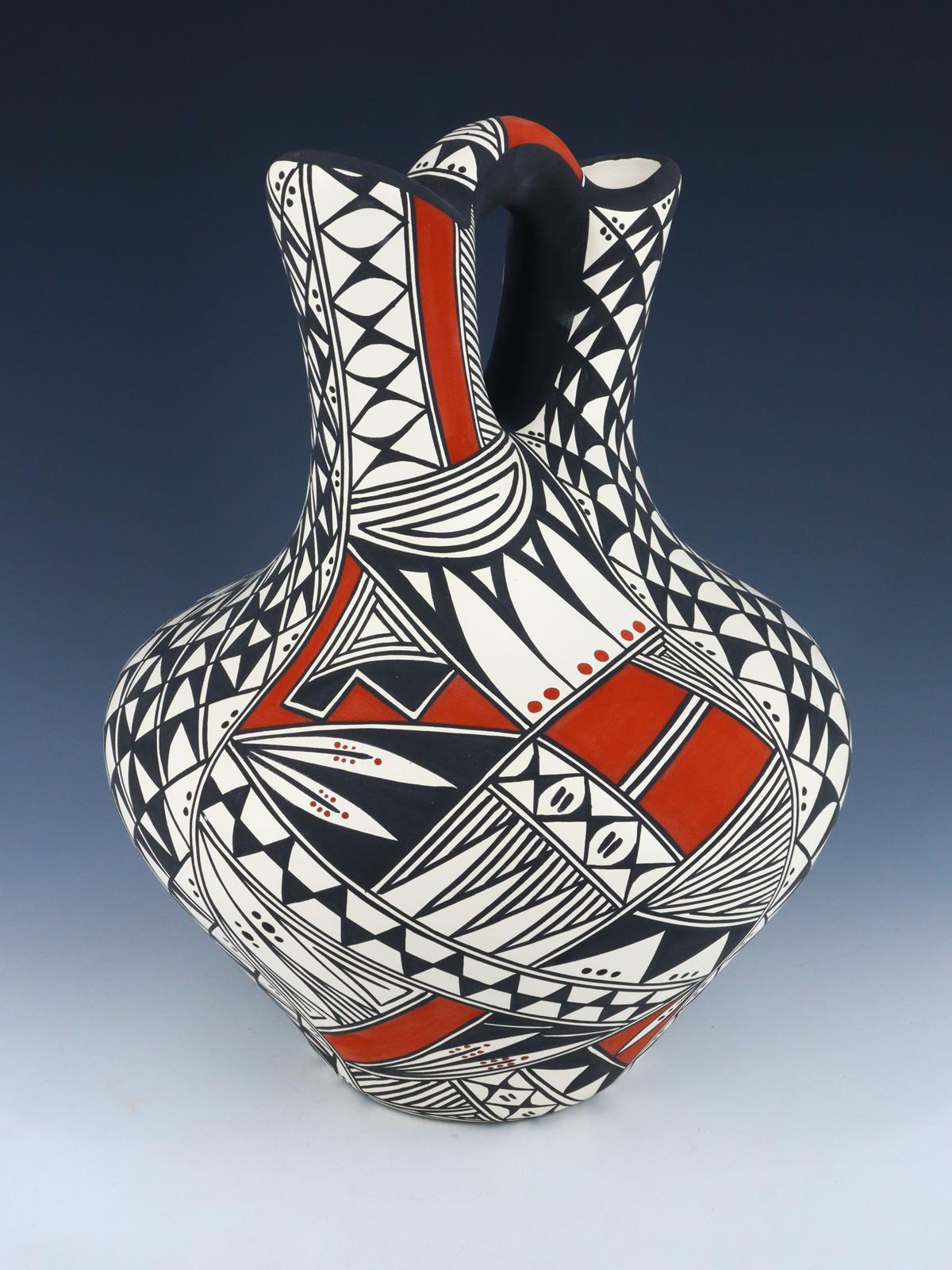 Large Acoma Pueblo Hand Painted Pottery Wedding Vase