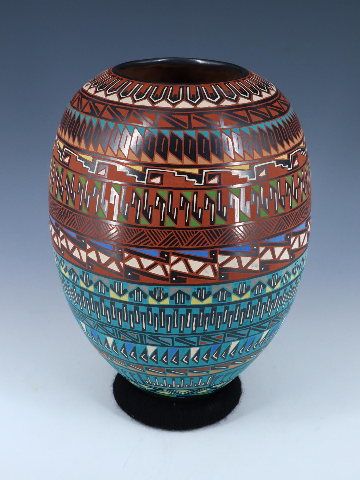 Mata Ortiz Hand Coiled and Painted Pottery Vase