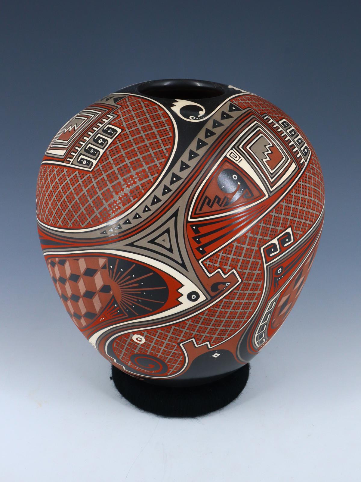 Mata Ortiz Hand Coiled and Painted Pottery Vase