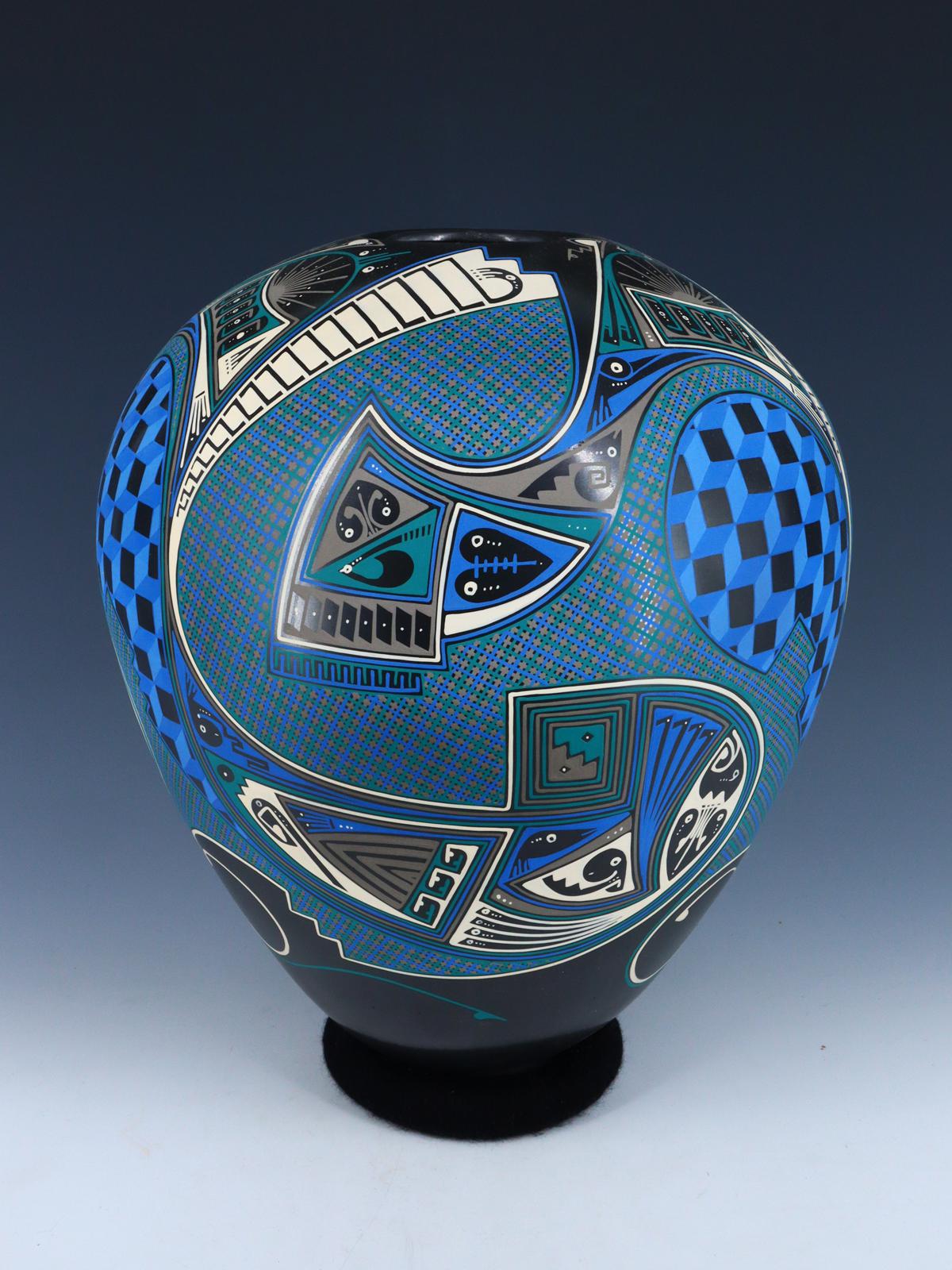 Mata Ortiz Hand Coiled and Painted Pottery Vase