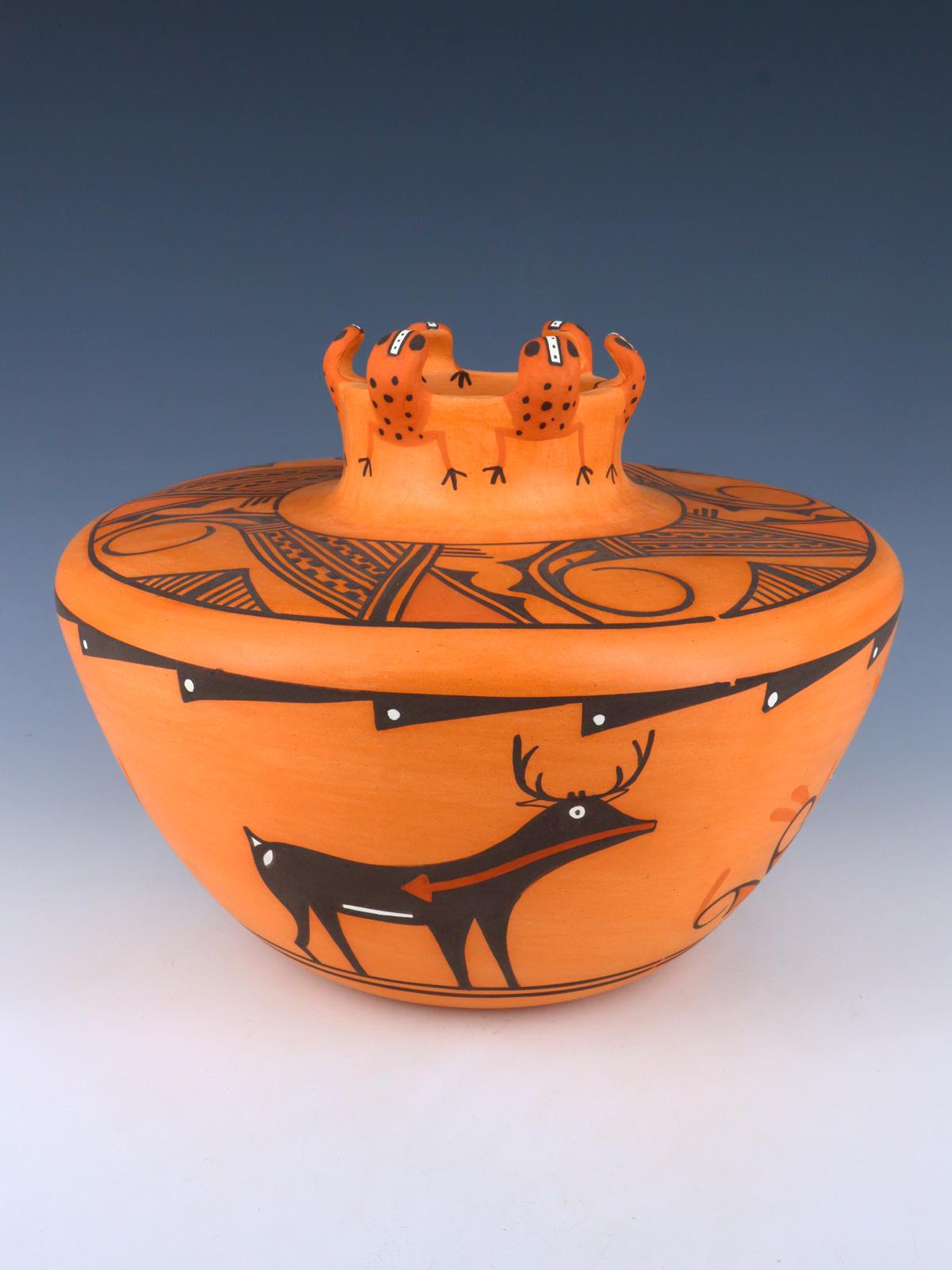 Cuenco de cerámica de lagarto Zuni Pueblo enrollado a mano