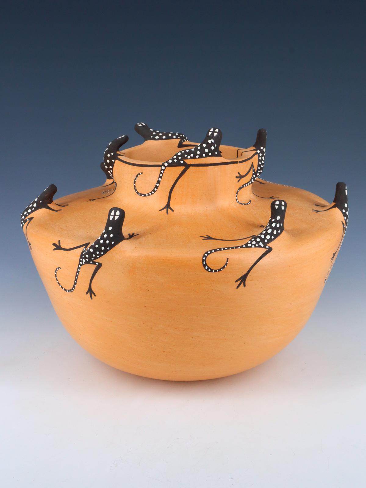 Cuenco de cerámica de lagarto Zuni Pueblo enrollado a mano