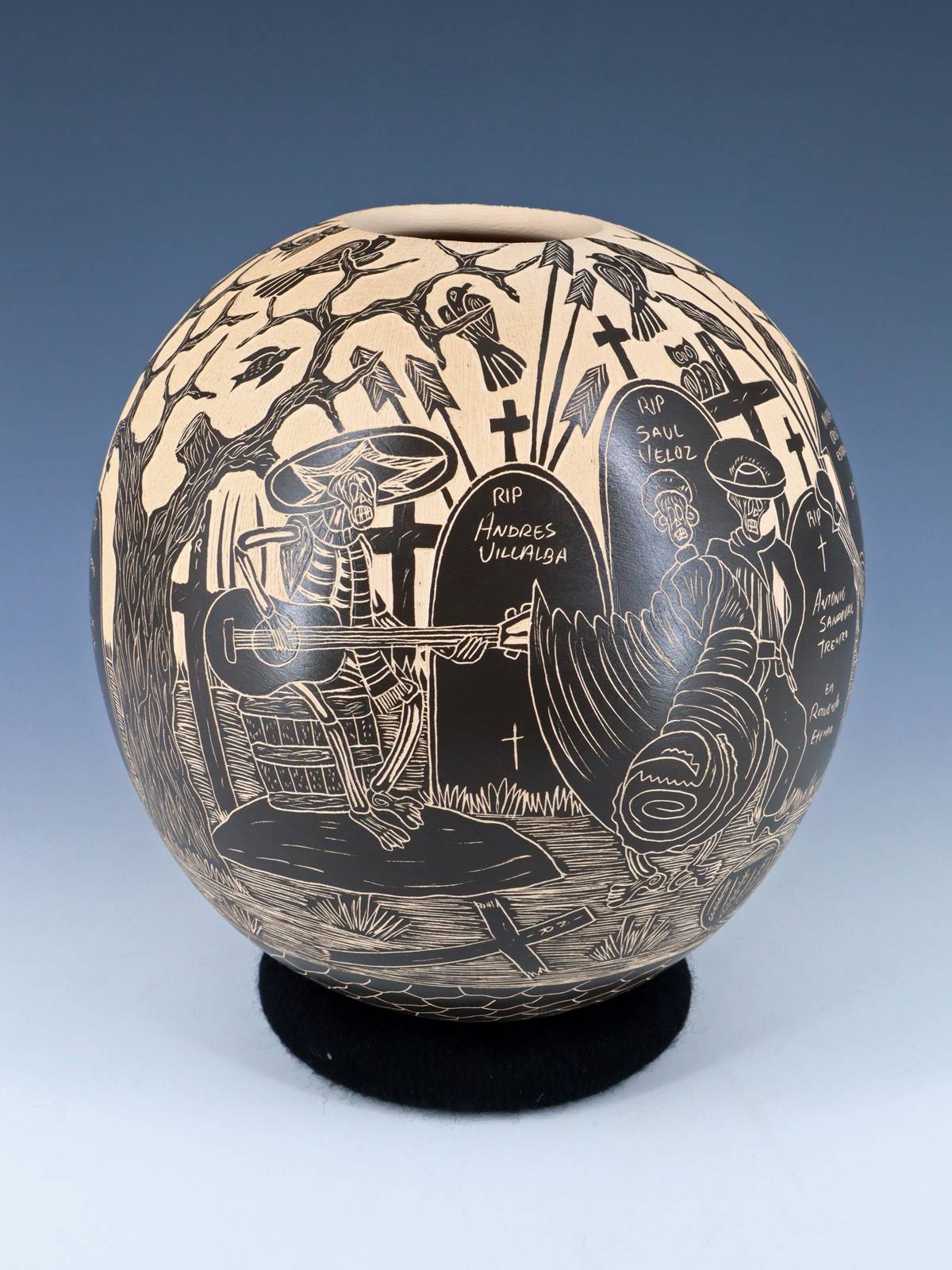 Mata Ortiz Hand Coiled Dia De Los Muertos Etched Pottery - PuebloDirect.com