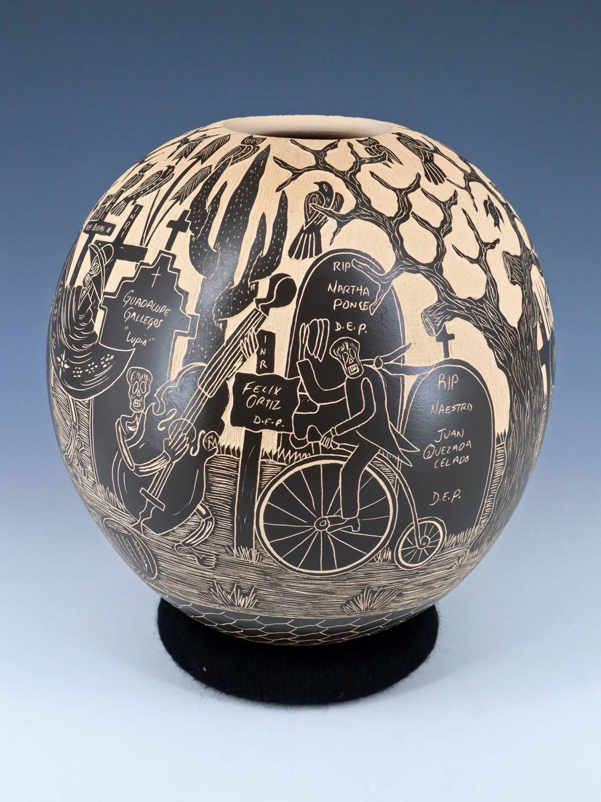 Mata Ortiz Hand Coiled Dia De Los Muertos Etched Pottery - PuebloDirect.com