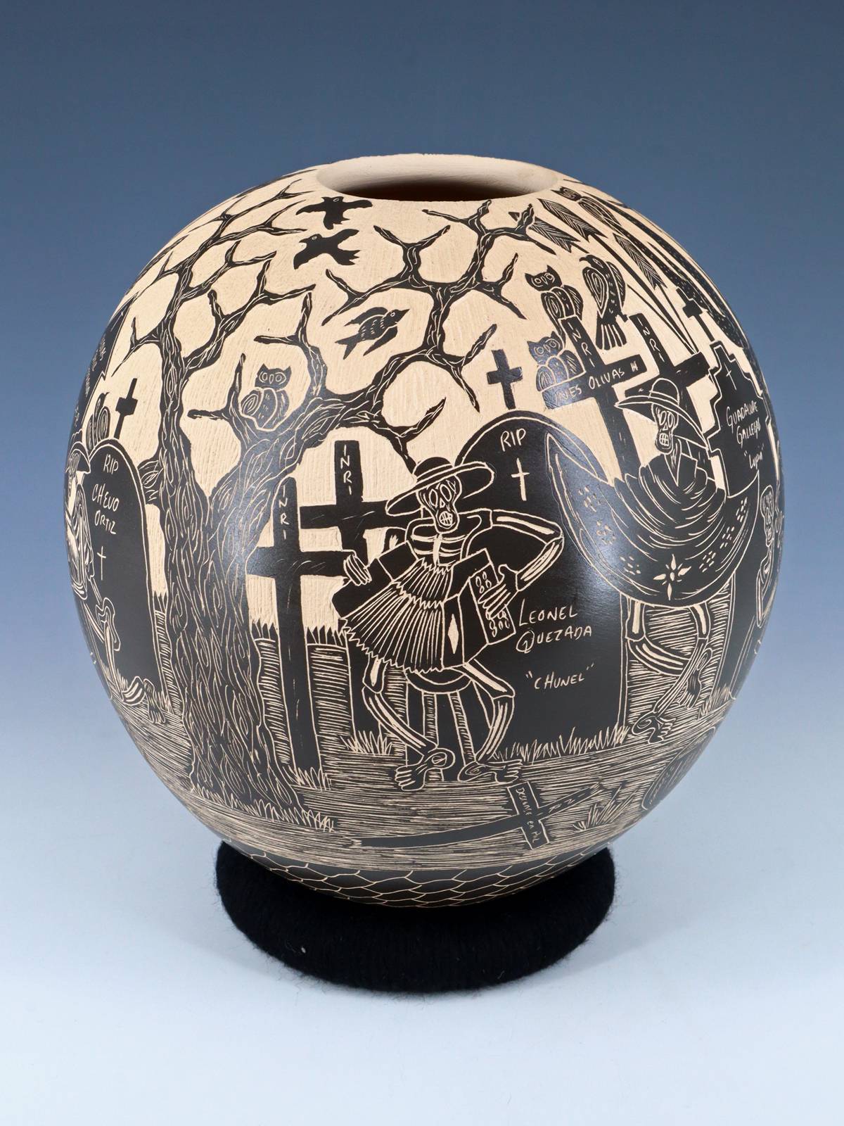 Mata Ortiz Hand Coiled Dia De Los Muertos Etched Pottery - PuebloDirect.com