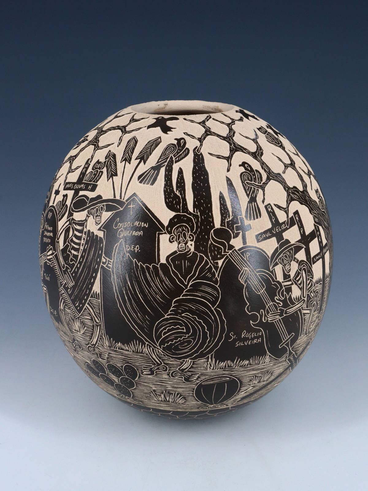 Mata Ortiz Hand Coiled Dia De Los Muertos Etched Pottery - PuebloDirect.com