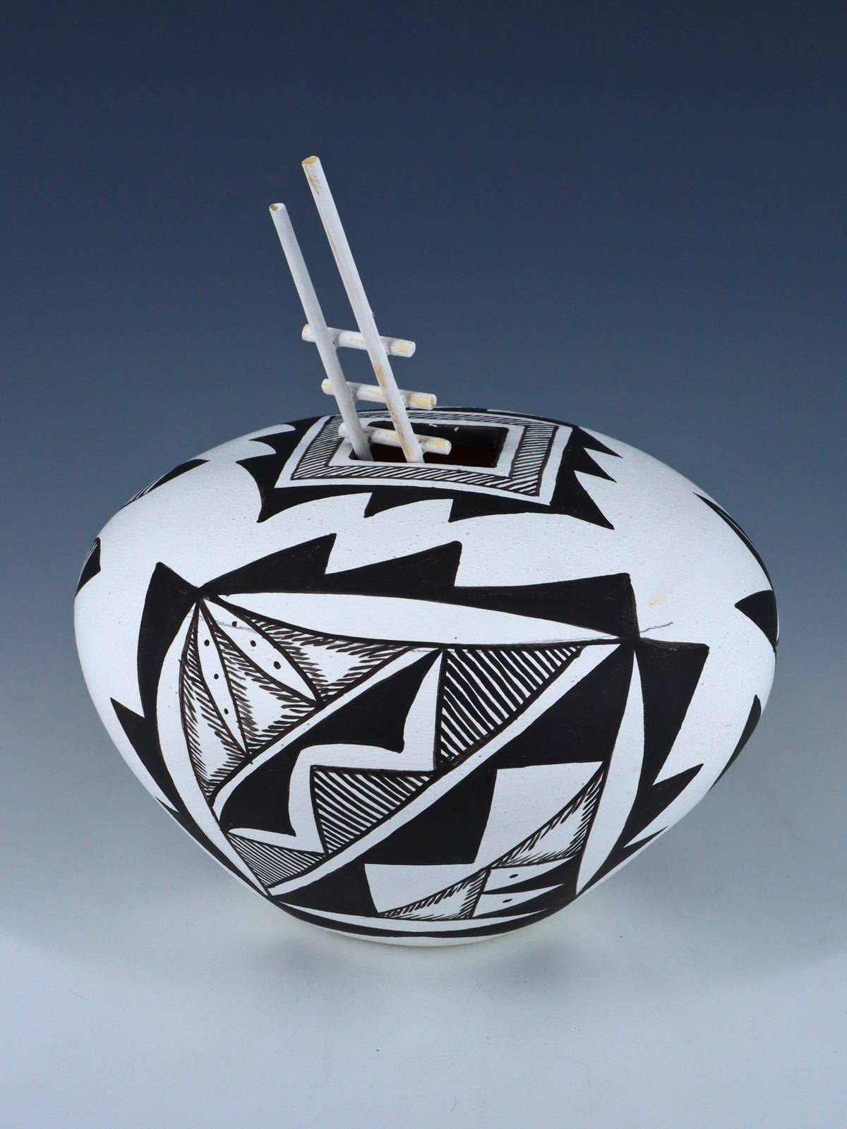 Acoma Style Painted Pueblo Hand Coiled Pottery with Ladder - PuebloDirect.com