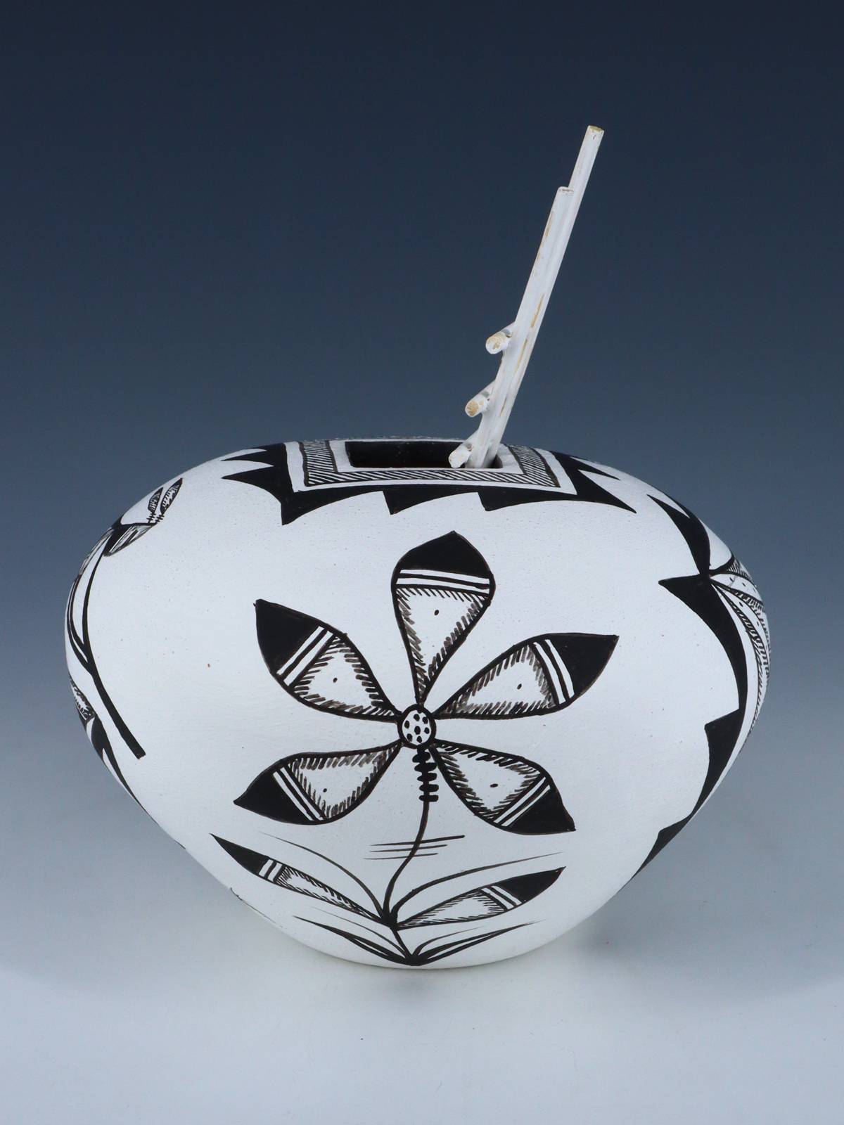 Acoma Style Painted Pueblo Hand Coiled Pottery with Ladder - PuebloDirect.com